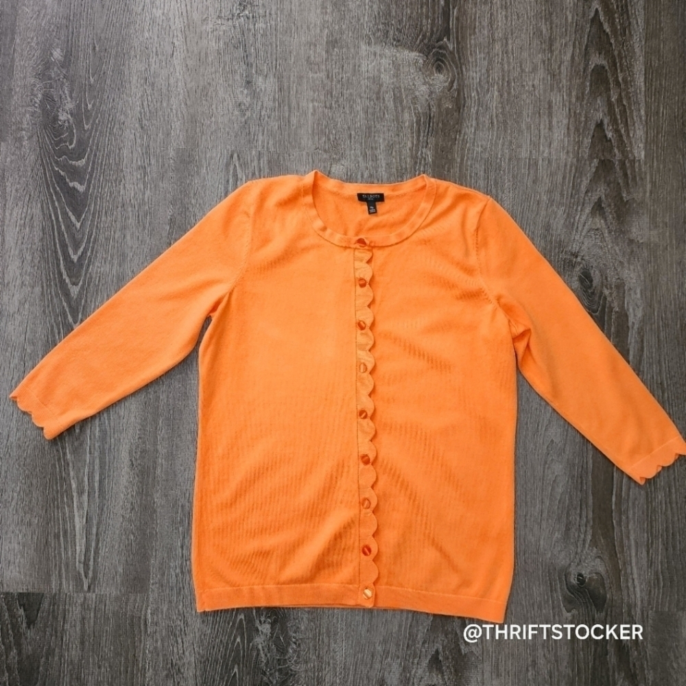 Talbots scalloped edge orange cardigan